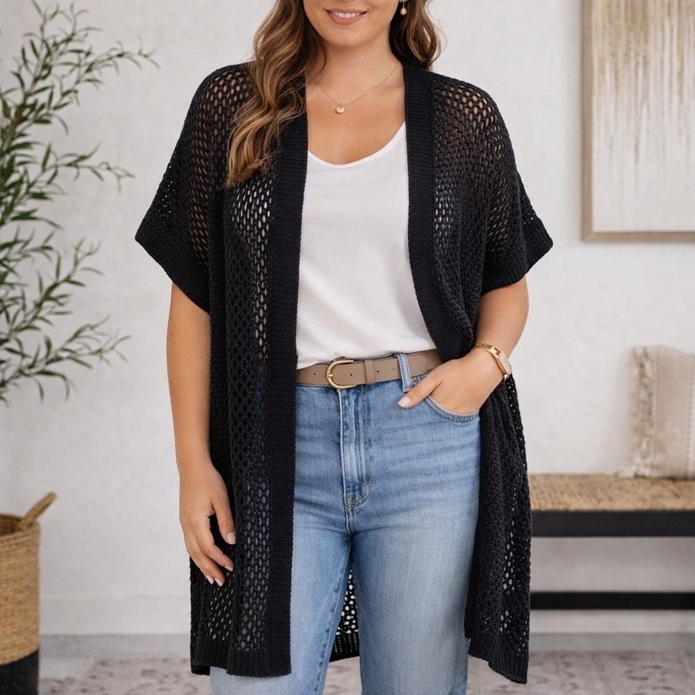 Women's Chunky Mesh Crochet Oversized Layer Lagenlook Witchy Boho Cardigan Large